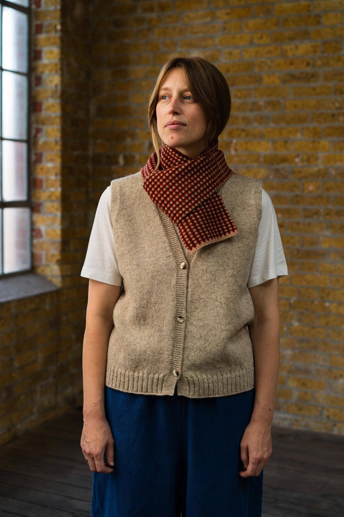 Rove Knitwear - Small Check Scarf, Red