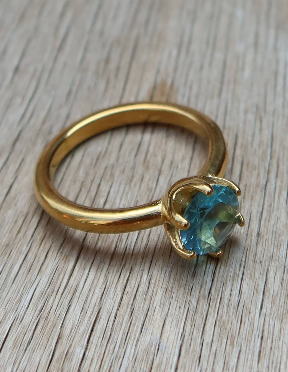 Gold Claw Set Blue Gemstone Ring, Waterproof