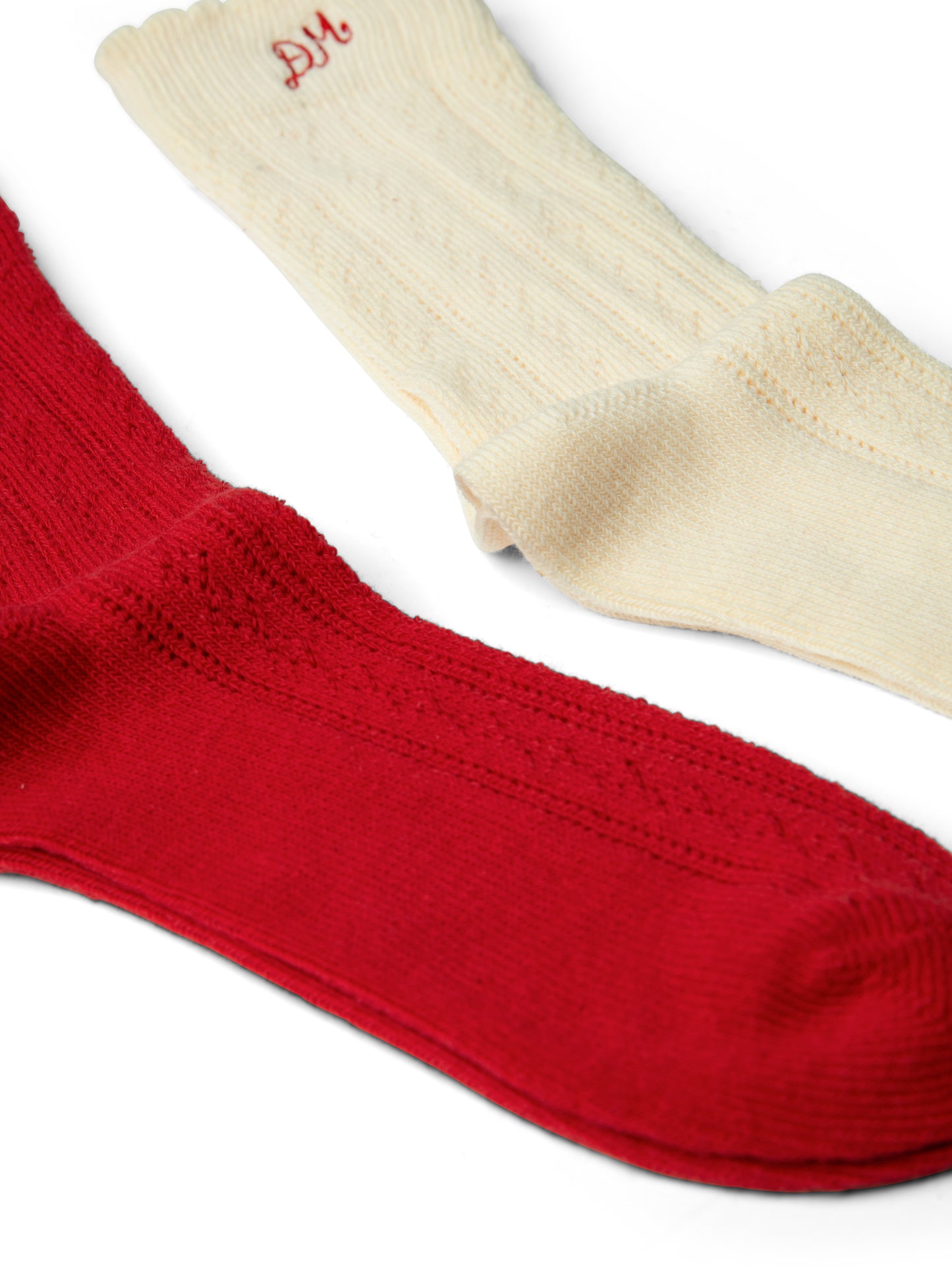 Damson Madder - 2 Pack Socks, Red & Cream Pointelle