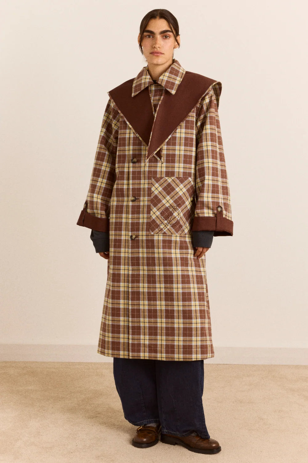 Damson Madder - Reversible Longline Jerry Trench, Chocolate