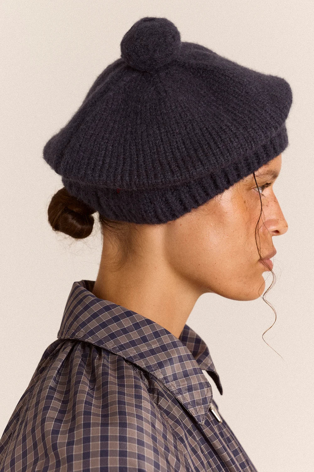 Damson Madder - Knitted Pom Pom Beret, Navy