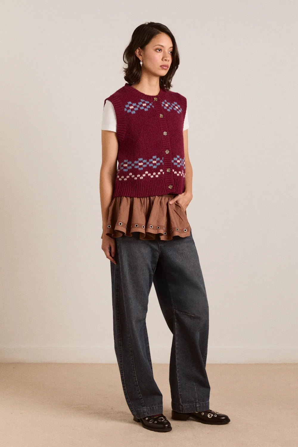 Damson Madder - Sofie Wool Vest, Novelty Intarsia Girls