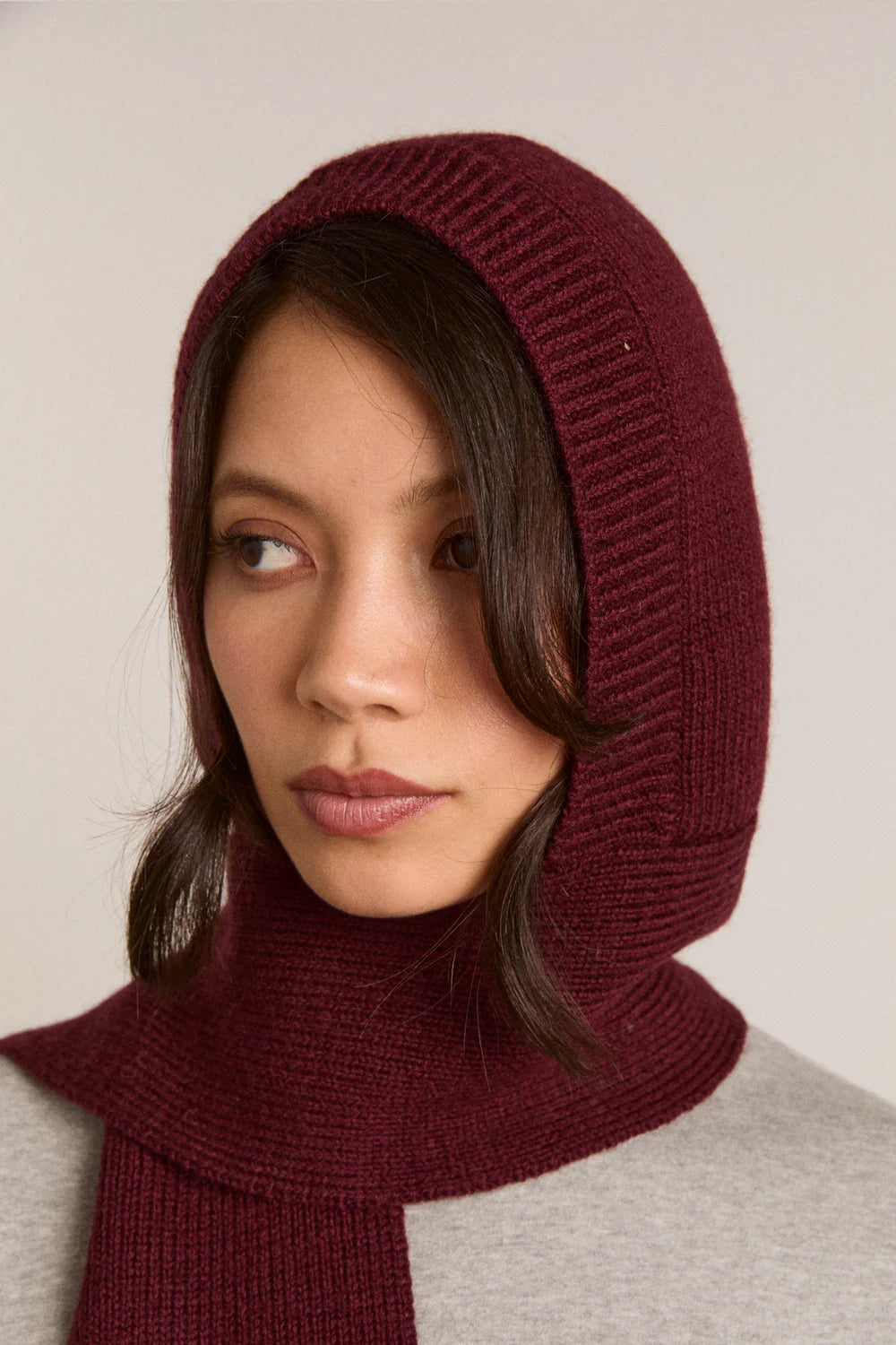 Damson Madder - Tassel Hooded Scarf, Burgundy