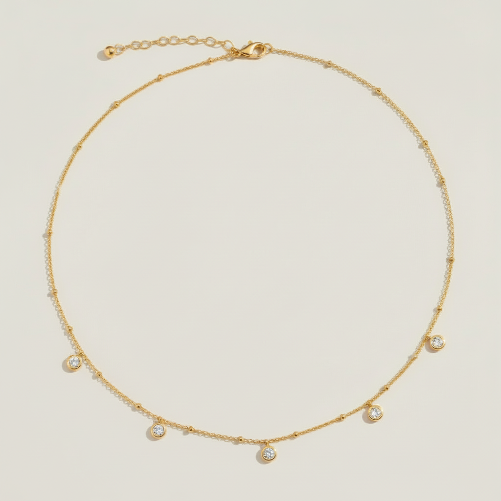 Gold Lunar - Cubic Zirconia Dainty Chain Fine Necklace