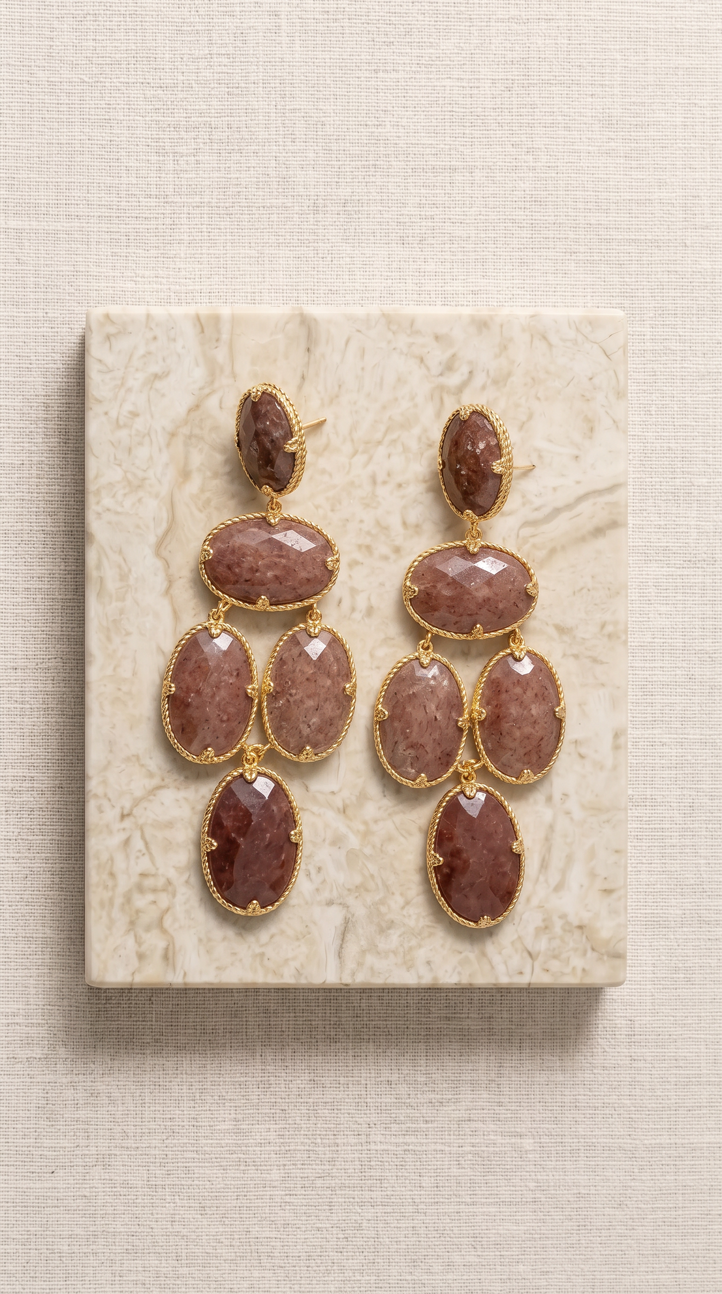 Gold Lunar - Natural Gemstone Chandelier Earrings