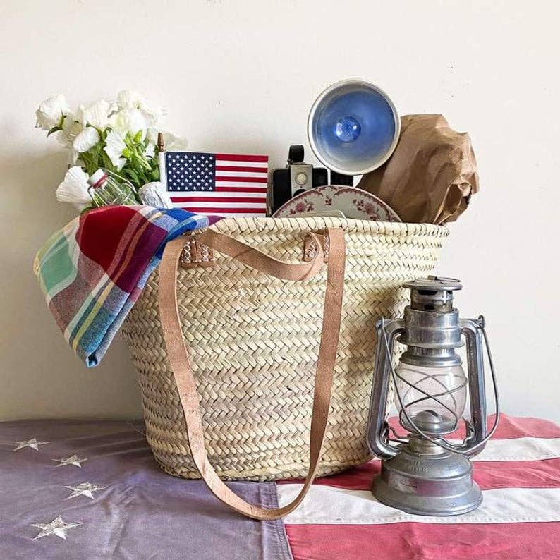 Marrakesh Living - Handmade Straw Bag with Leather Handles -  French Market Bag