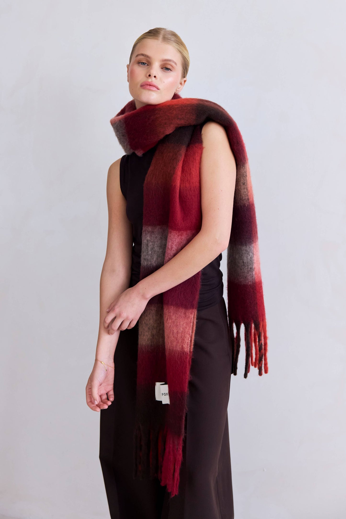 Arctic Fox & Co - The Reykjavik Scarf - 100% Recycled - Burgundy check - AW25