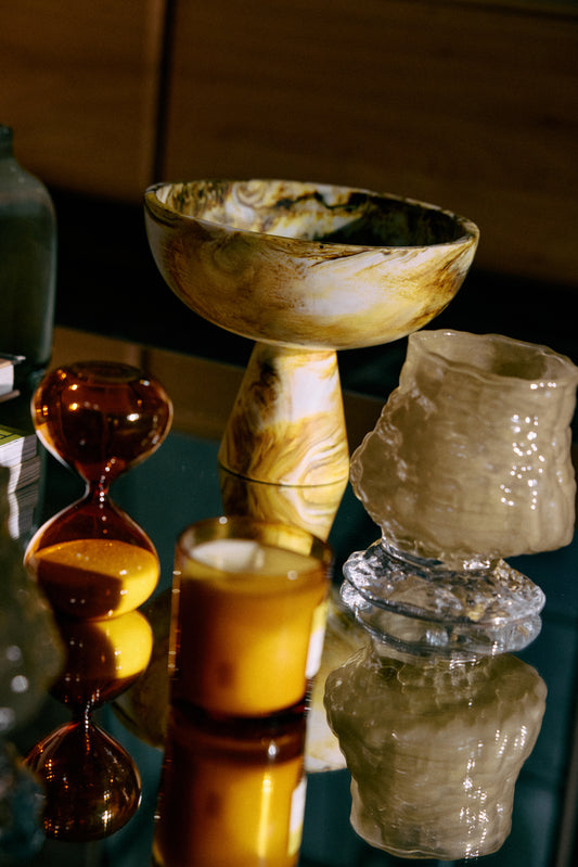 HKLIVING - Marbled Bowl on Base, Ochre