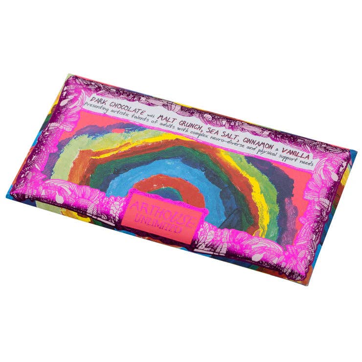 Arthouse Unlimited - Magical Mysteries, Dark Chocolate Bar with Malt Crunch, Sea Salt, Cinnamon and Vanilla