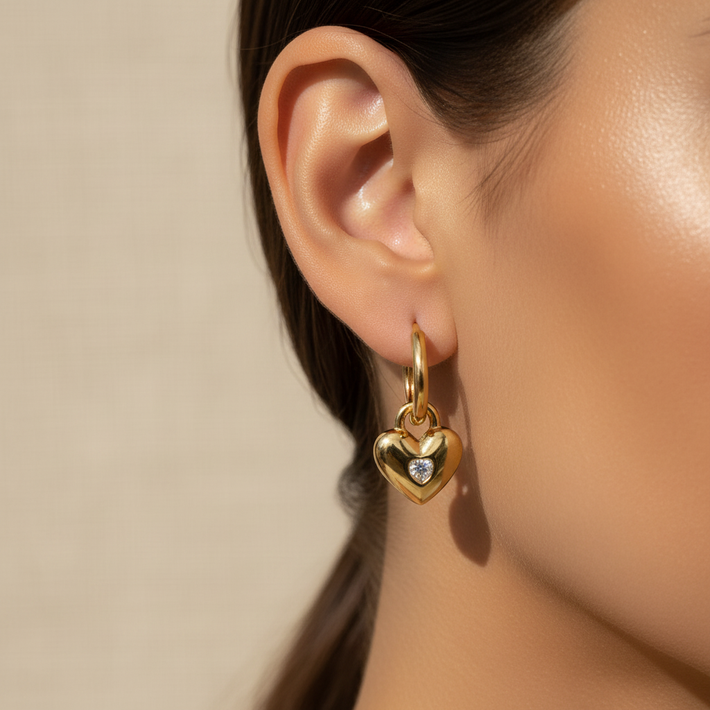Gold Lunar - Heart Hoop Earrings