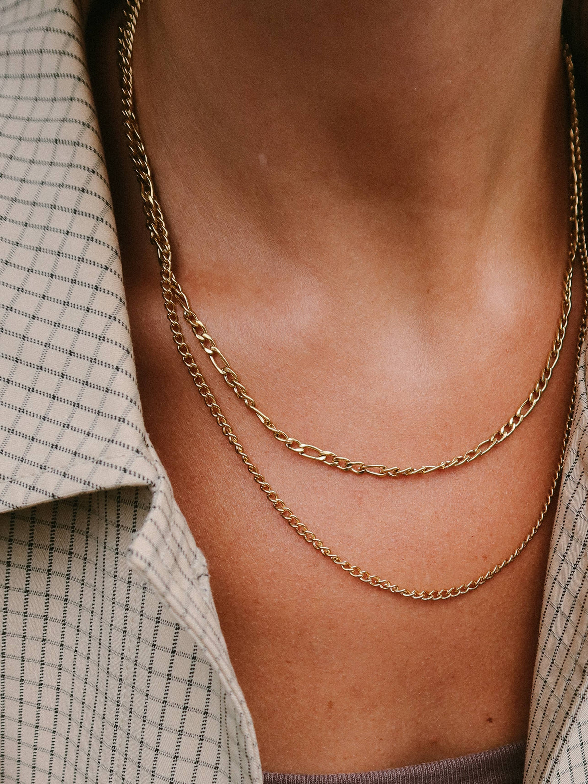 Nordic Muse - Gold Double Layer Figaro Chain Necklace