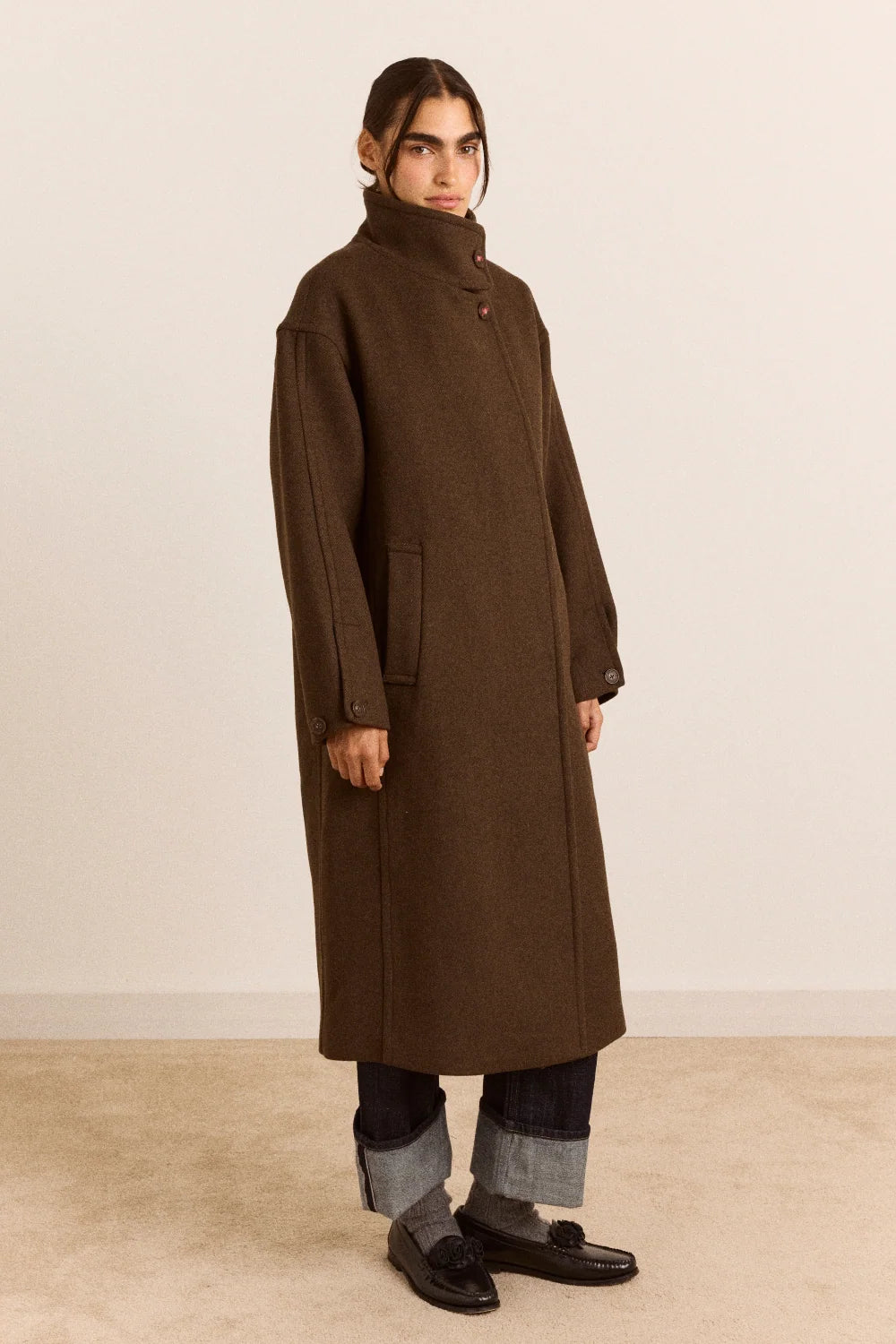 Damson Madder - Agnes Wool Coat, Chocolate