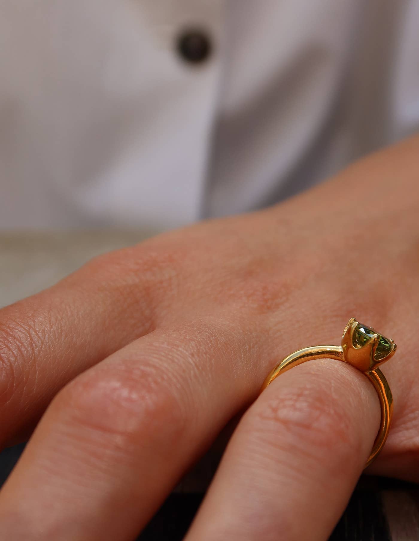 Nordic Muse - Gold Claw Set Green Gemstone Ring, Waterproof
