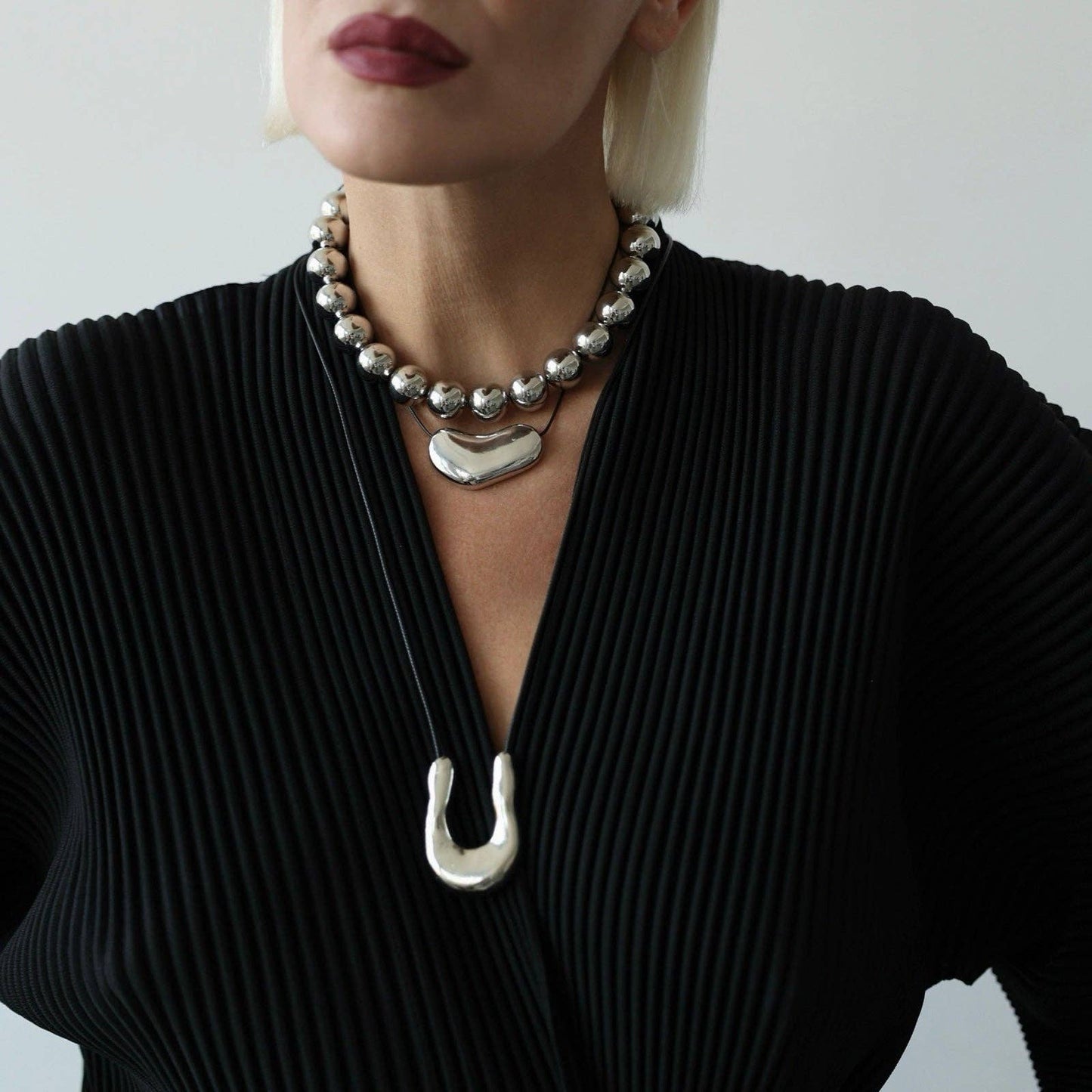 London Bespoke - Silver Bean Geometric Pendant Necklace