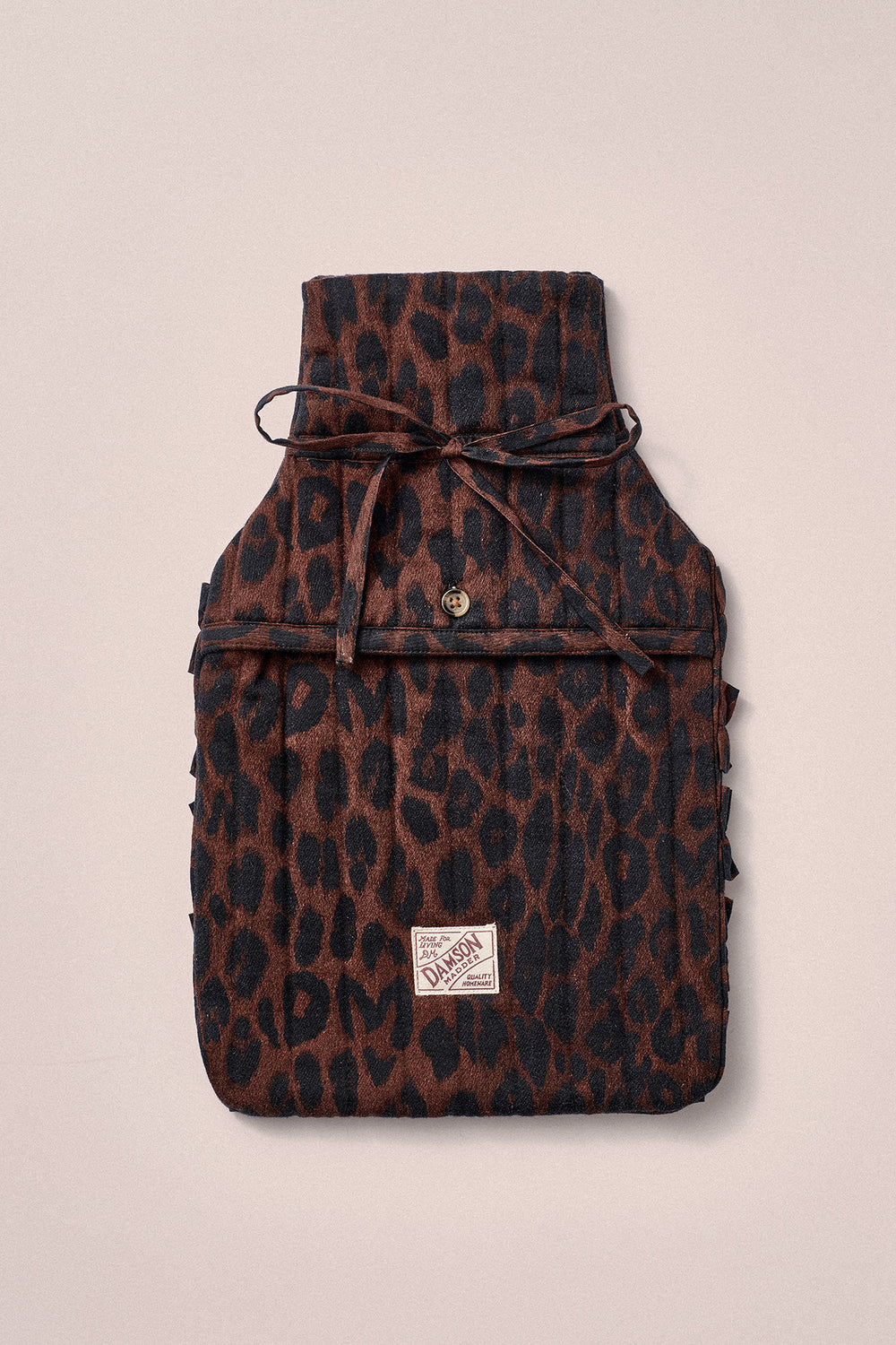 Damson Madder - Bow Hot Water Bottle Cover, Dark Leopard