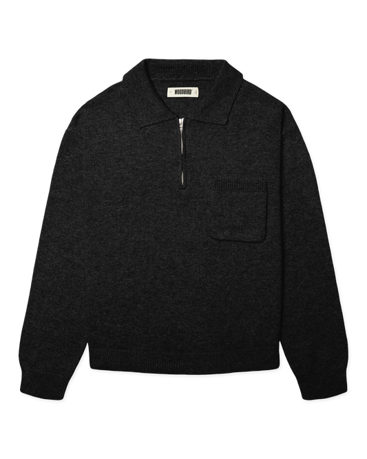 WOODBIRD - Kang 1/2 Zip Polo, Black