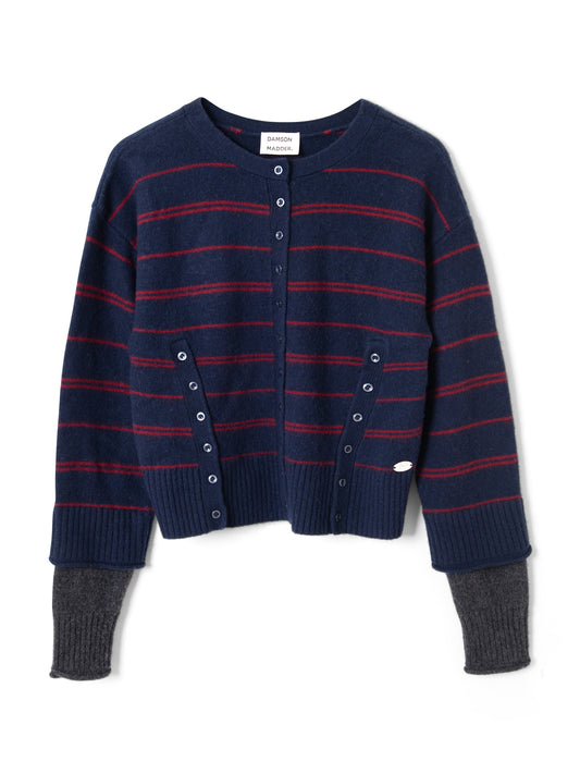 Damson Madder - Franny Merino Wool Cardigan, Navy Stripe
