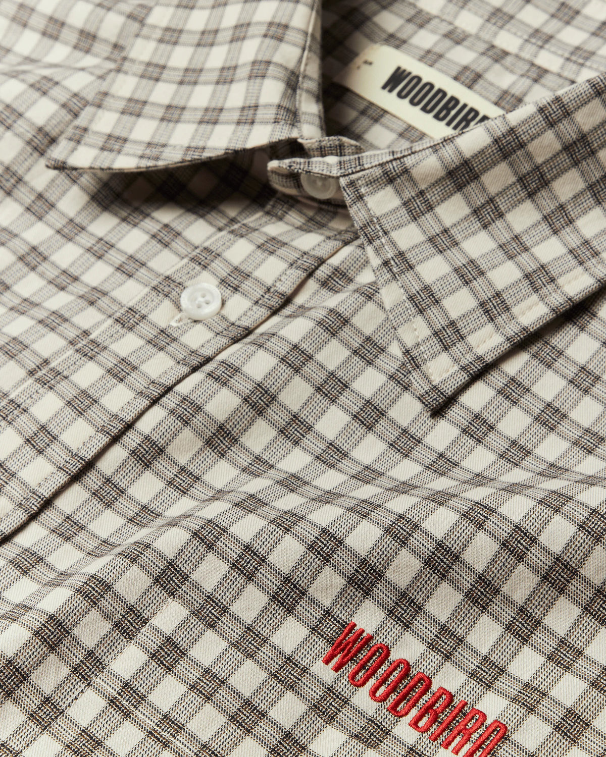 WOODBIRD - Buzo Embroidered Check Shirt, Off White