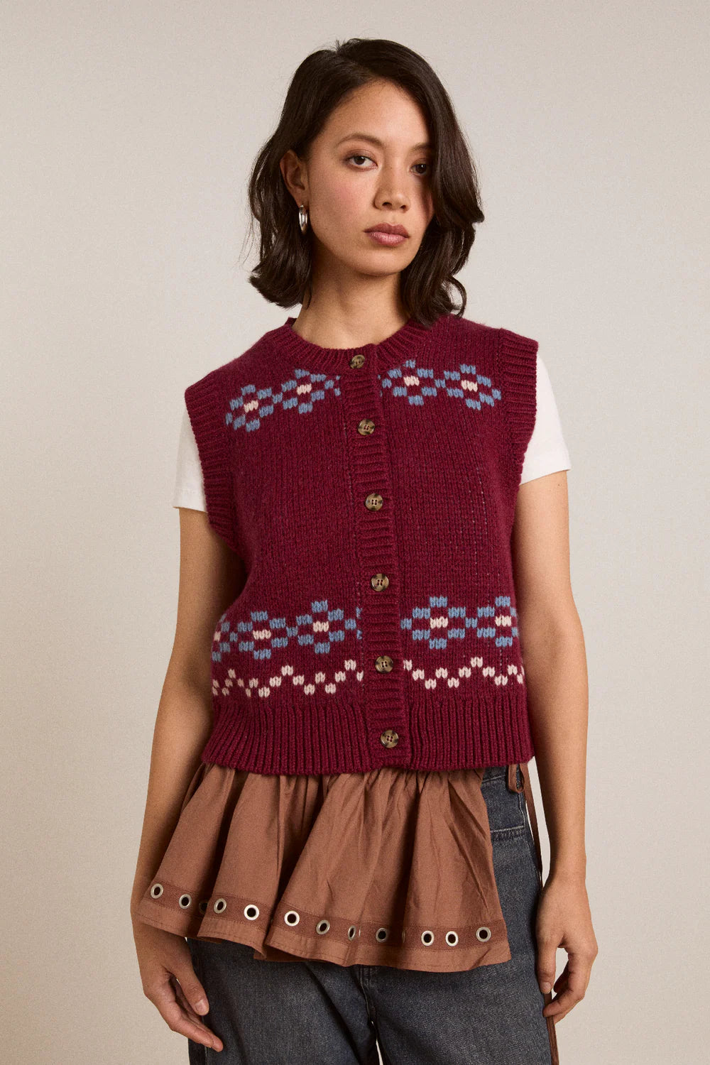 Damson Madder - Sofie Wool Vest, Novelty Intarsia Girls