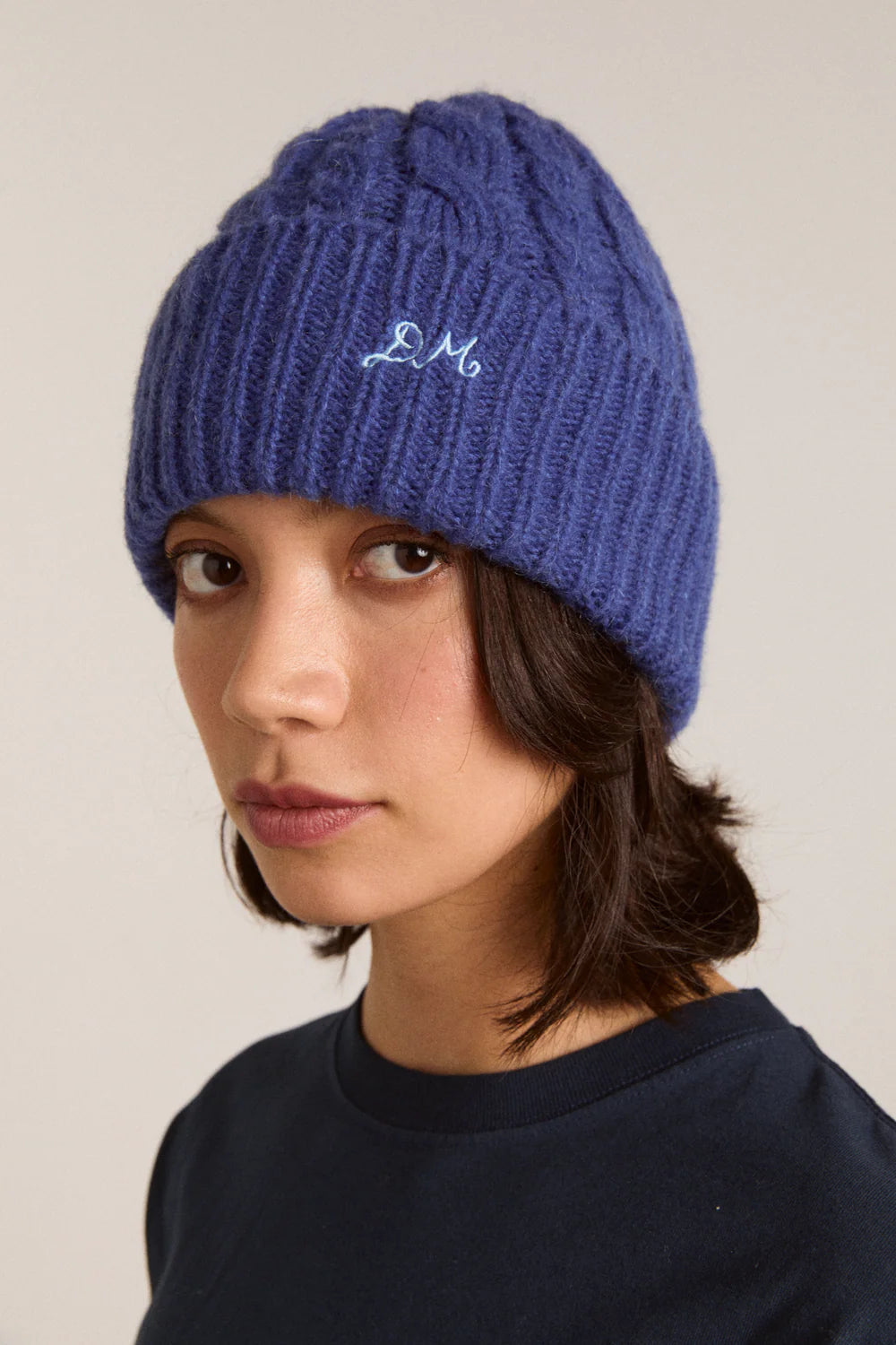 Damson Madder - Cable Knit Beanie, Cobalt