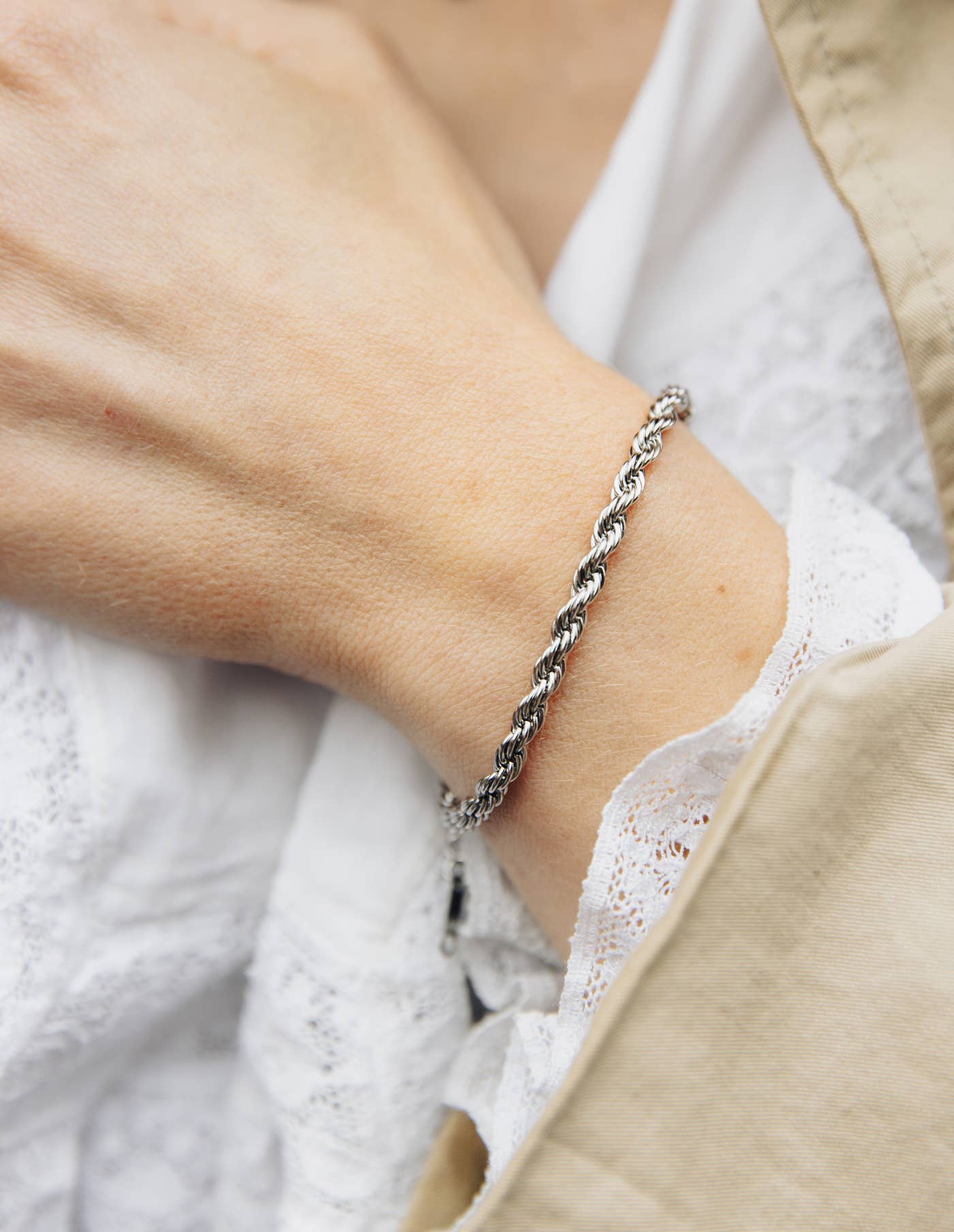 Nordic Muse - Silver 4mm Rope Twist Bracelet, Waterproof