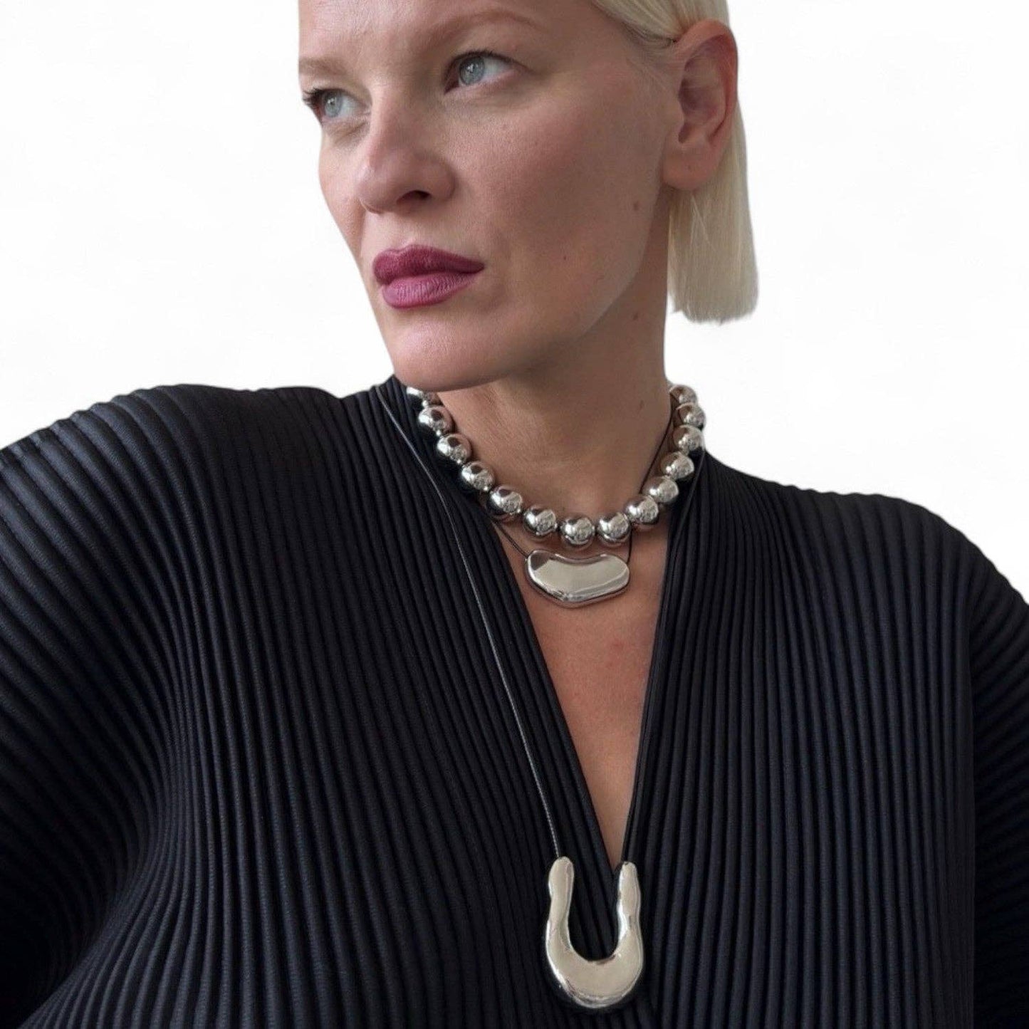 London Bespoke - Silver Bean Geometric Pendant Necklace