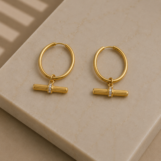 Gold Lunar - Ribbed T-Bar Hoops