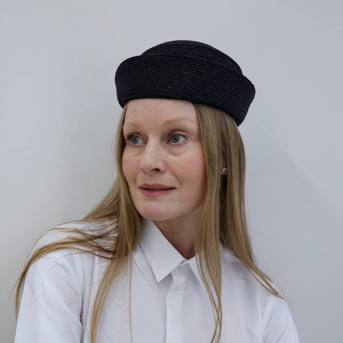 London Bespoke - Black Straw Pillbox Hat