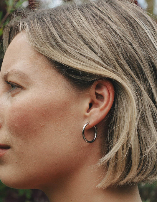 Nordic Muse - Silver Hoop Earrings - 2cm, Waterproof