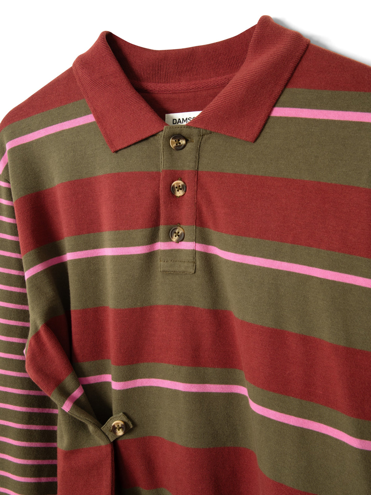 Damson Madder - Noah Cinch Rugby, Olive/Pink Stripe