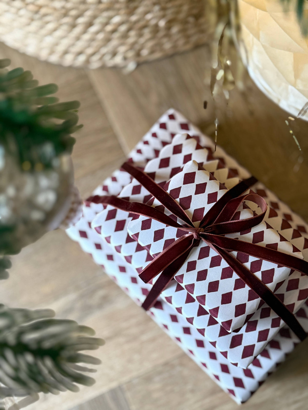 Katie Housley - Christmas Gift Wrap, Red Harlequin