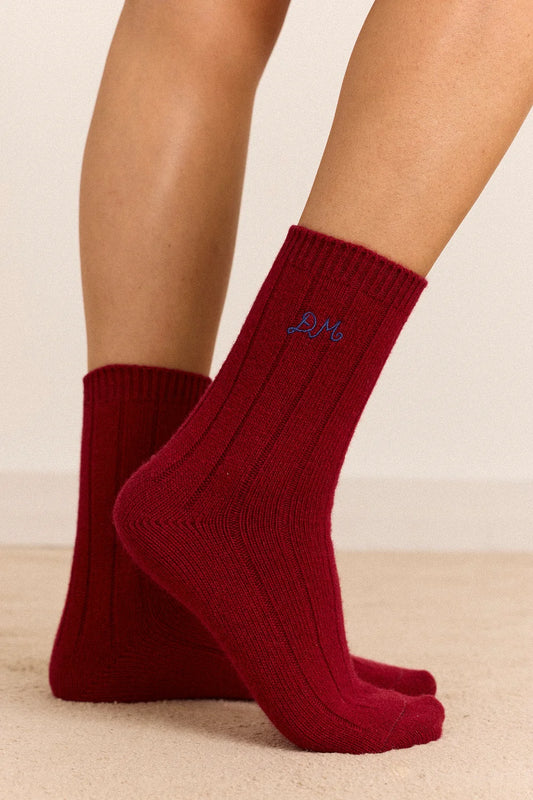 Damson Madder - Ribbed Cosy Socks, Burgundy