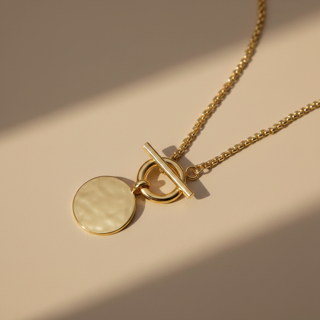 Gold Lunar - T Bar & Molten Disc Necklace