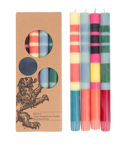 British Colour Standards - Mixed  Striped Candles - 4 pack