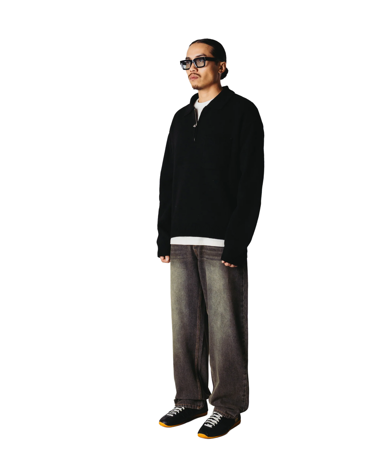 WOODBIRD - Kang 1/2 Zip Polo, Black