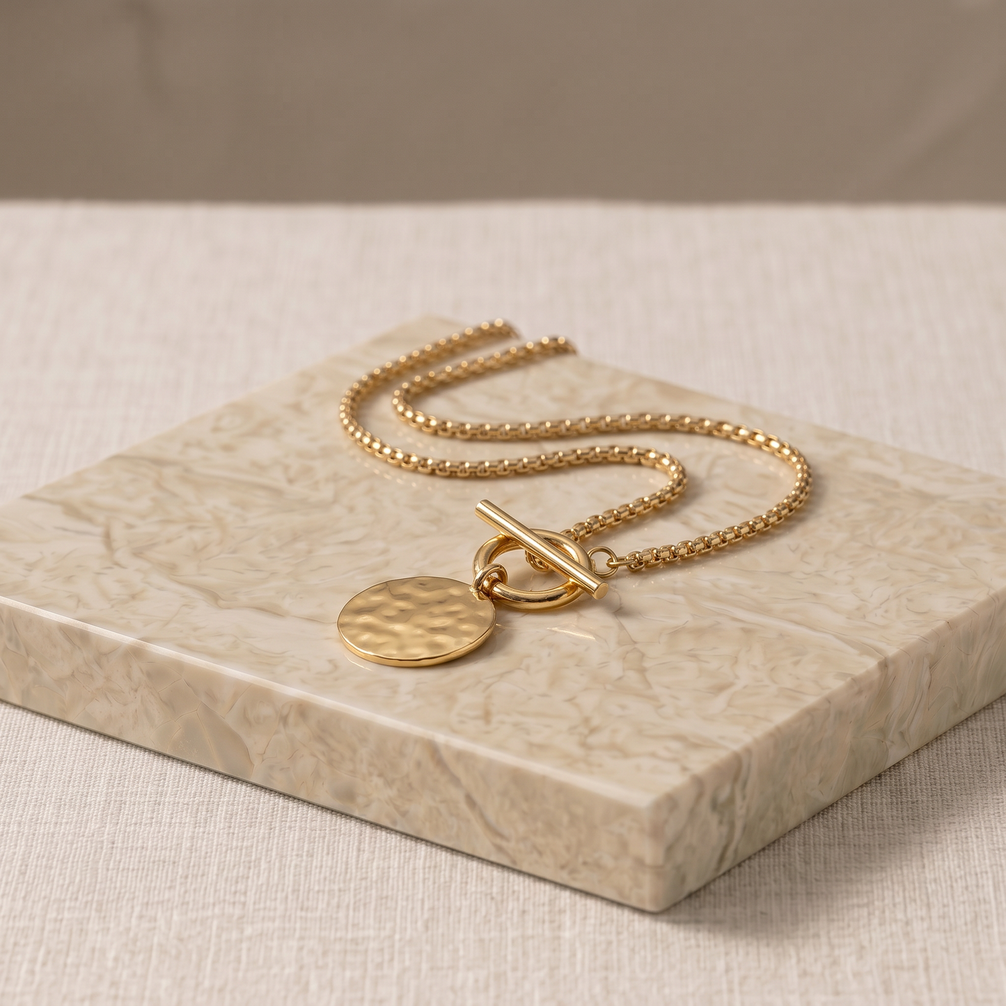 Gold Lunar - T Bar & Molten Disc Necklace