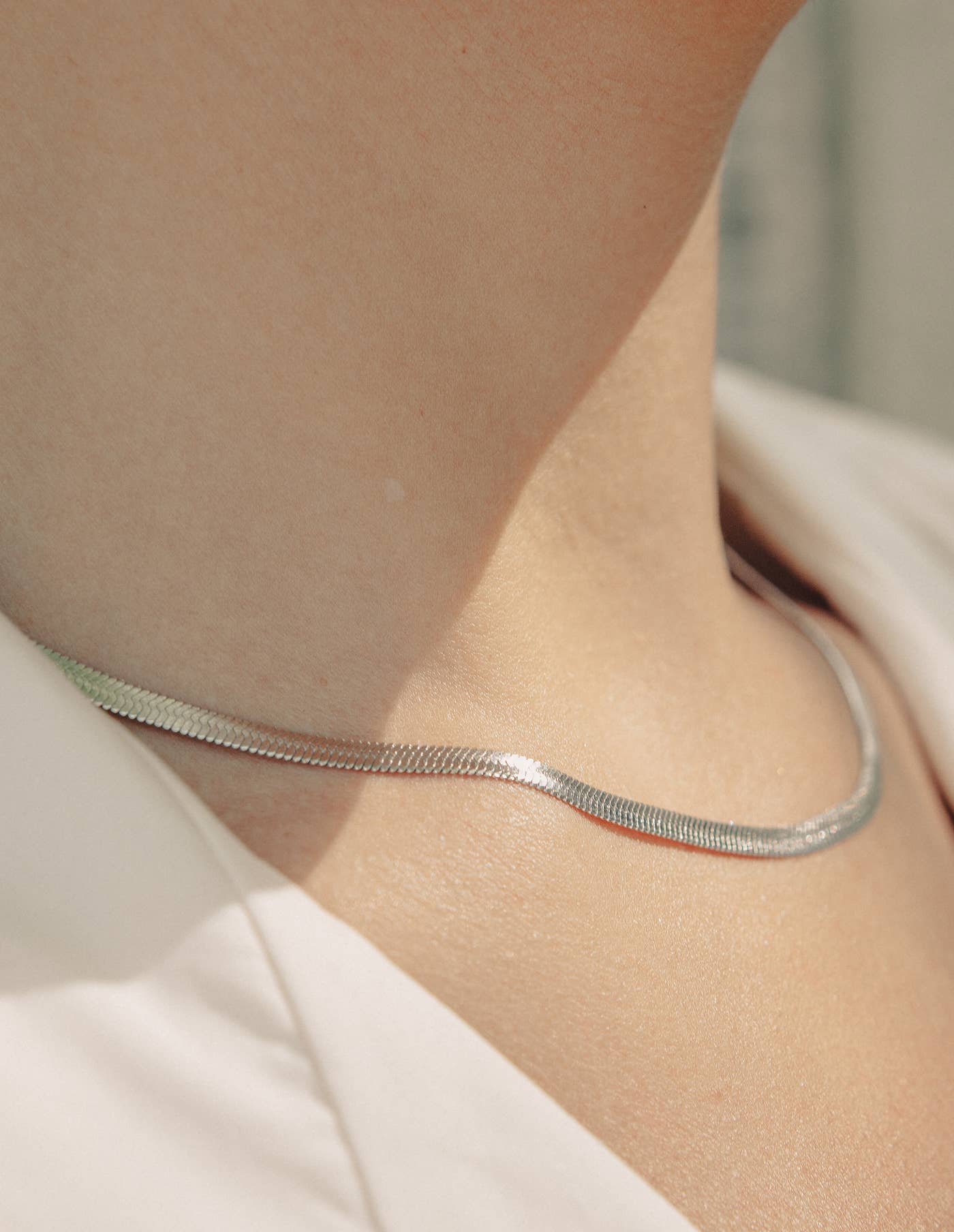 Nordic Muse - Silver Snake Chain Choker Necklace, Waterproof