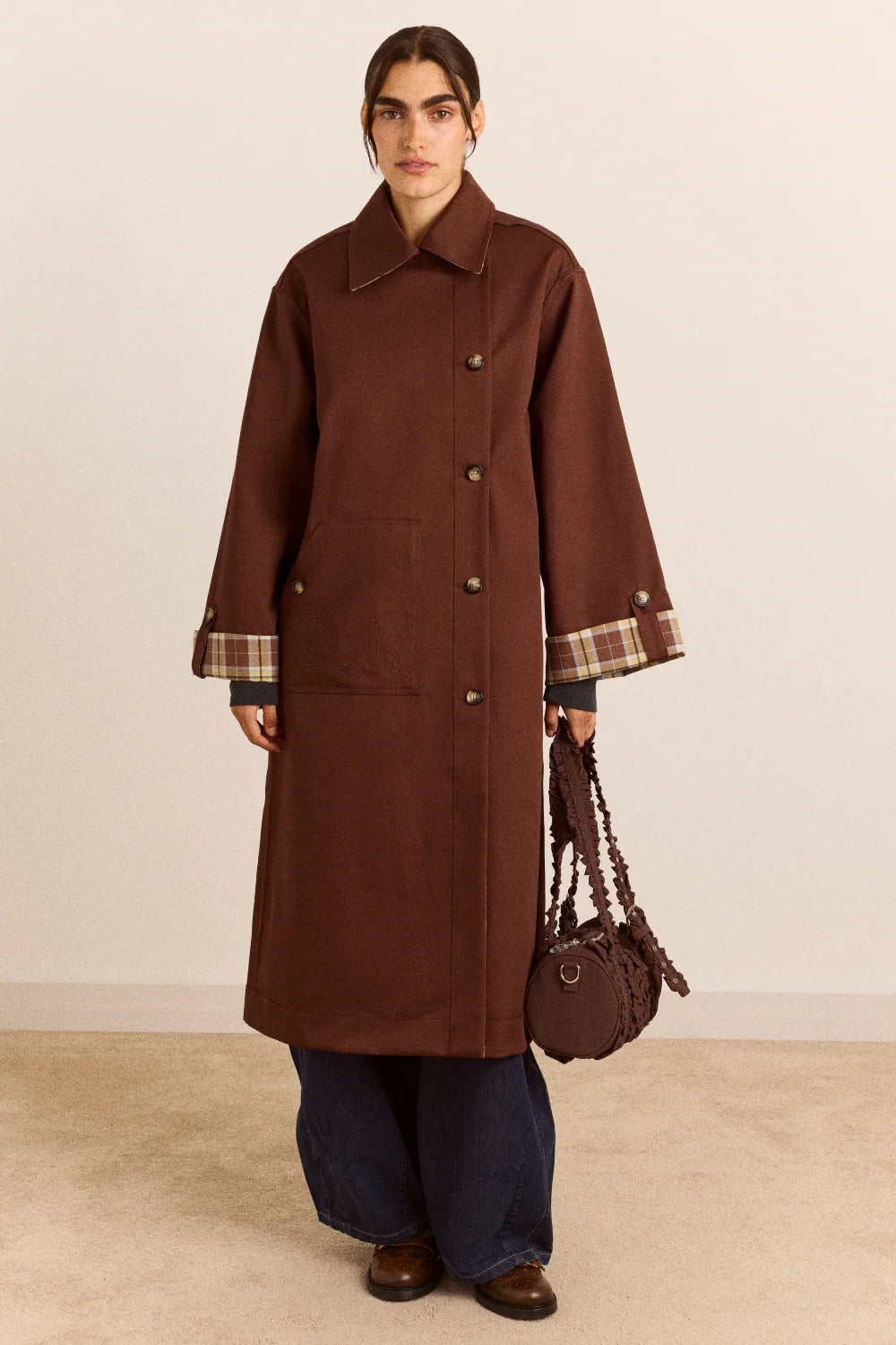 Damson Madder - Reversible Longline Jerry Trench, Chocolate