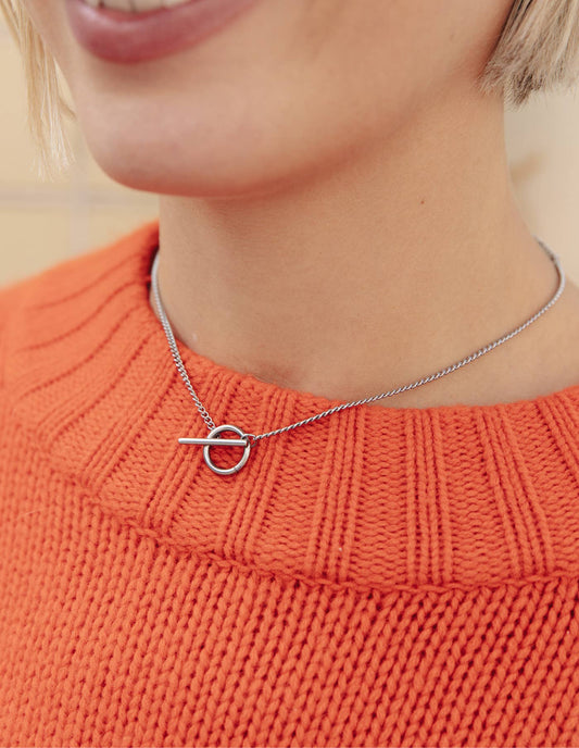 Nordic Muse - Silver Herringbone Toggle Chain Necklace, Waterproof