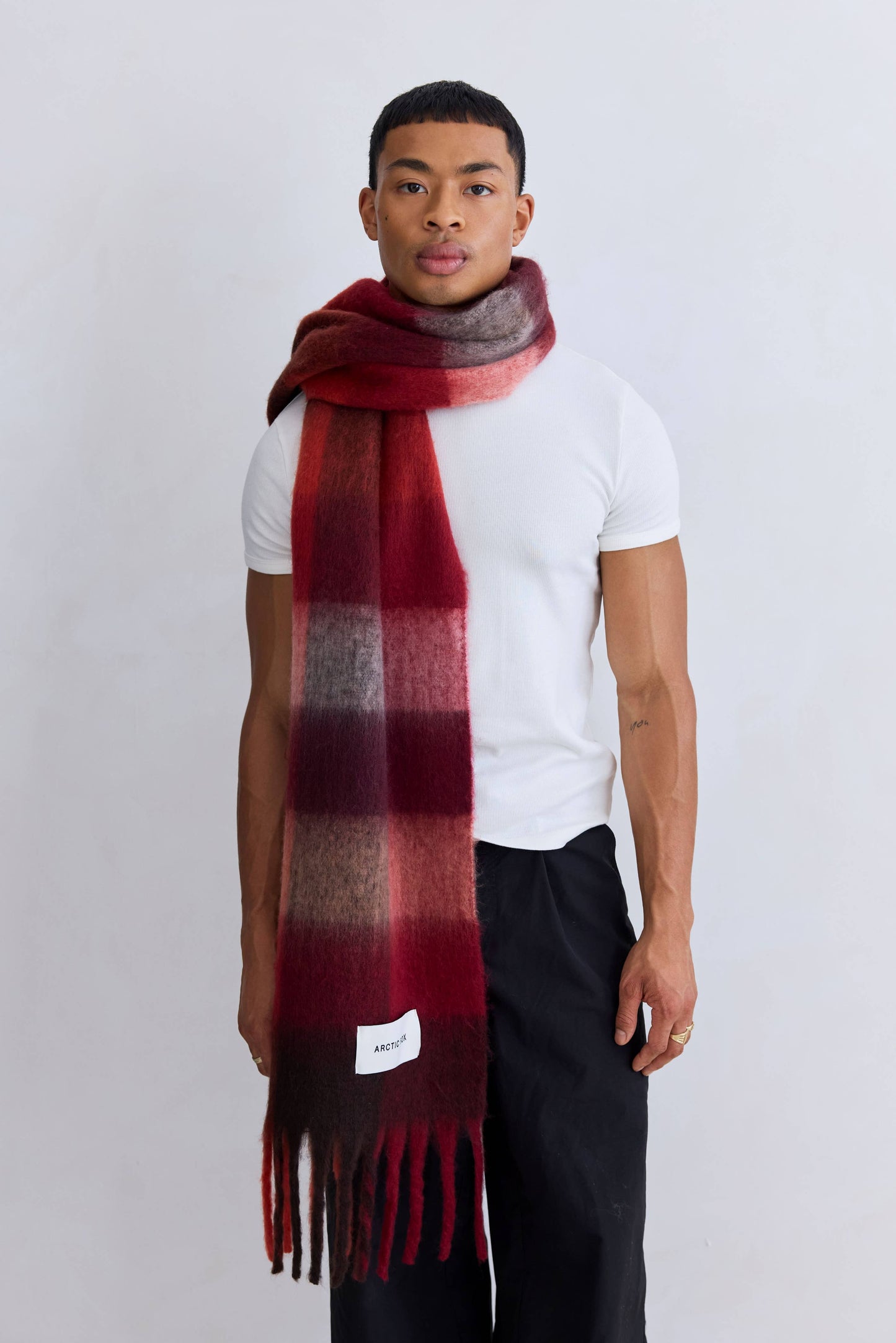 Arctic Fox & Co - The Reykjavik Scarf - 100% Recycled - Burgundy check - AW25