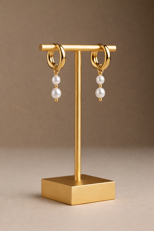 Gold Lunar - Pearl Bead Hoops Earrings