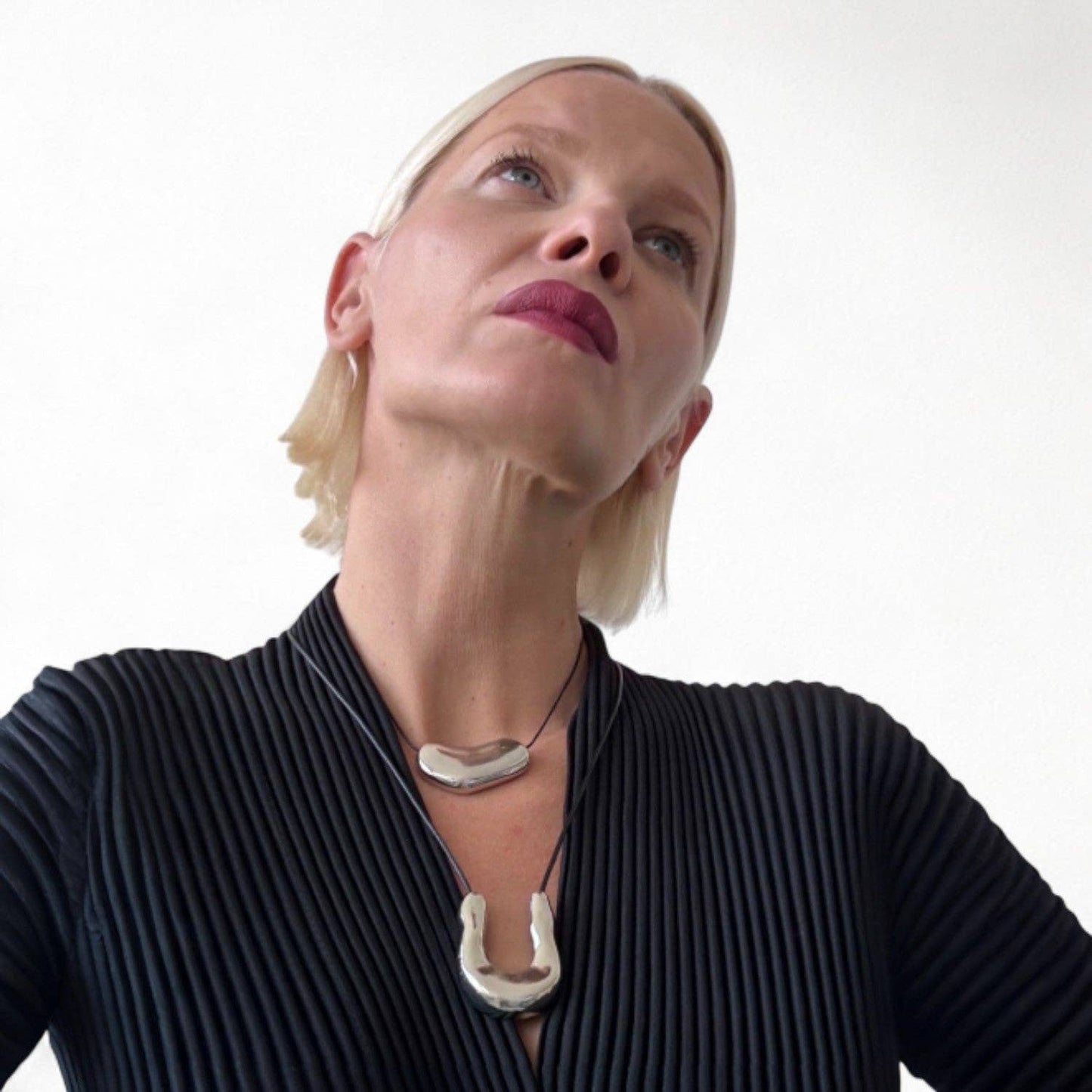 London Bespoke - Silver Bean Geometric Pendant Necklace