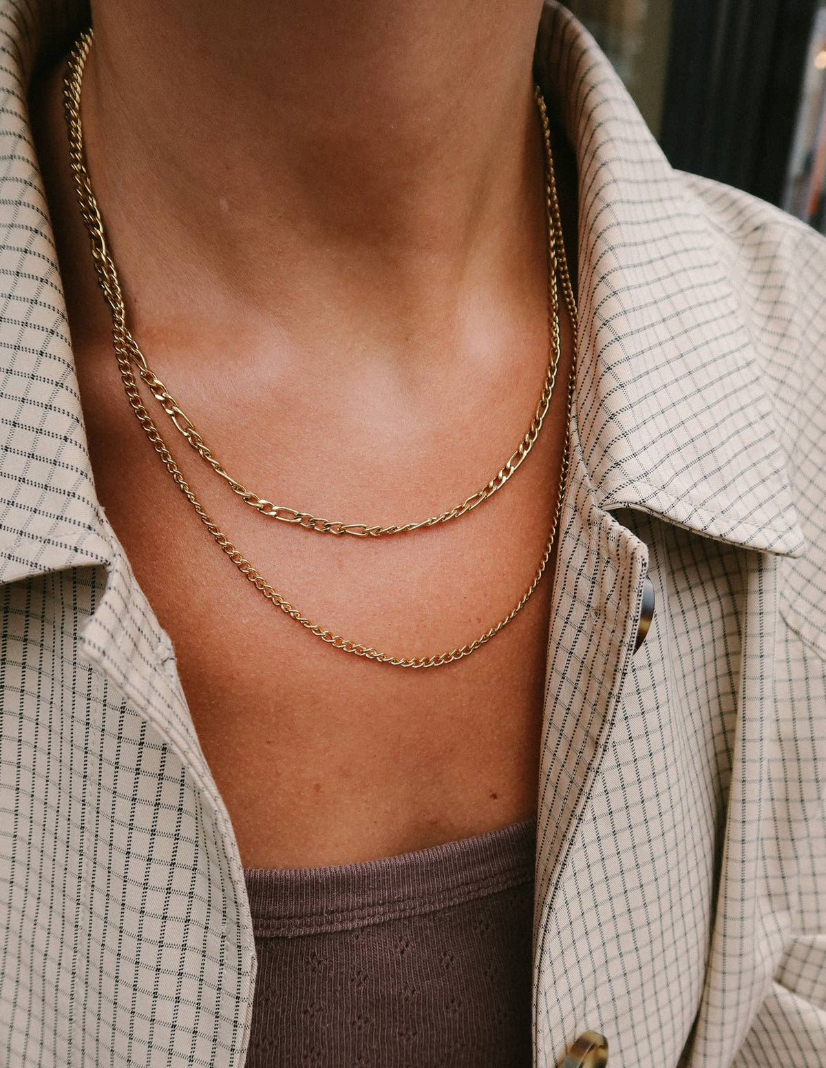 Nordic Muse - Gold Double Layer Figaro Chain Necklace