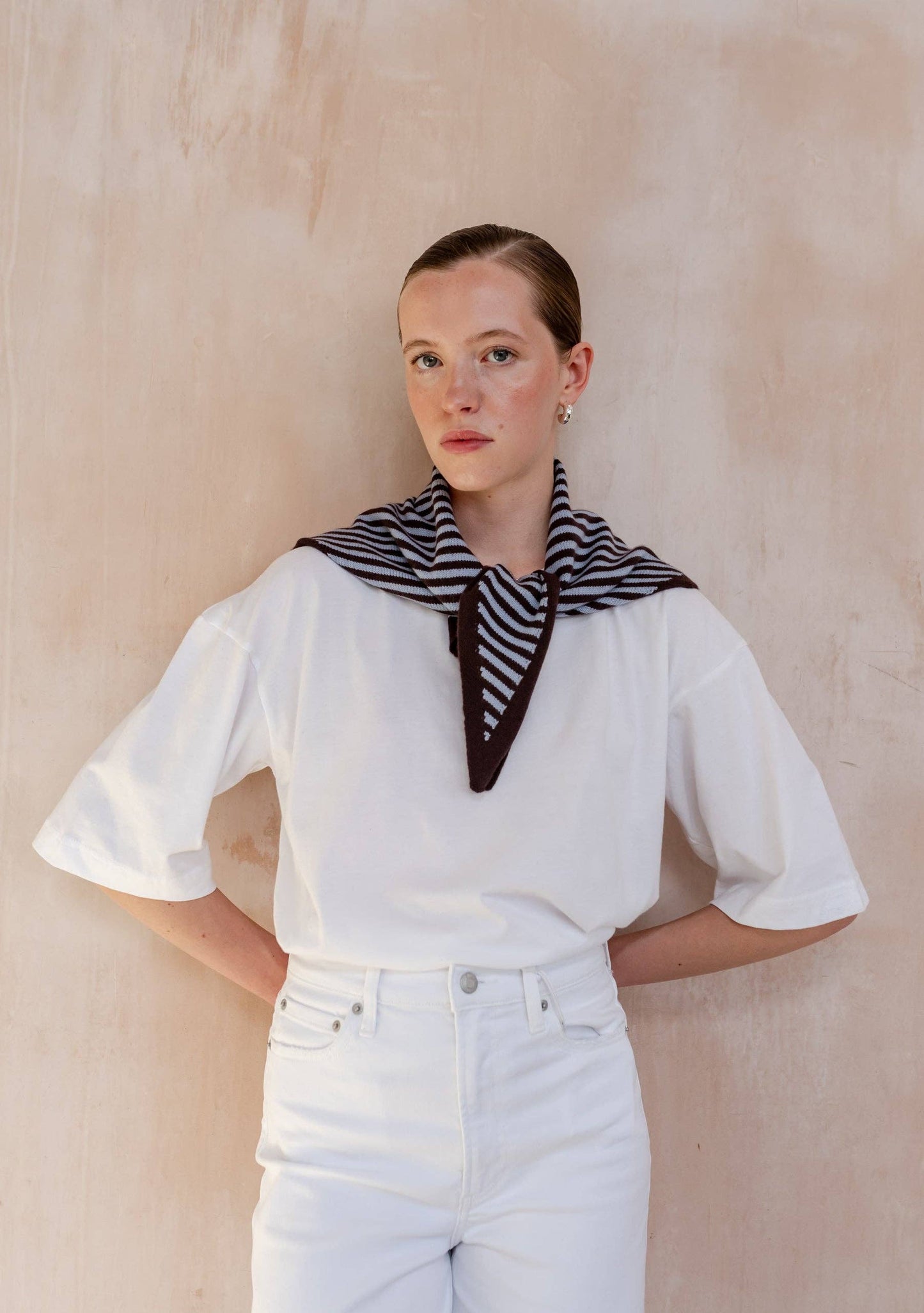 TBCo - Merino Wool Triangle Scarf in Blue & Brown Stripe