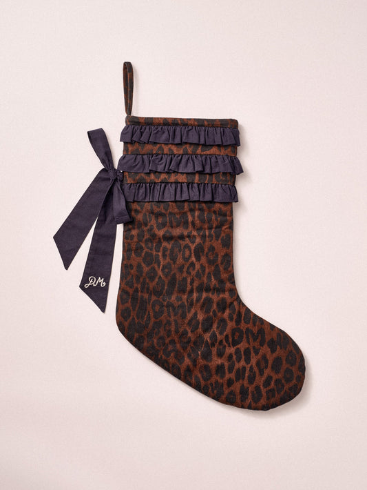 Damson Madder - Ruffle Detail Stocking, Dark Leopard