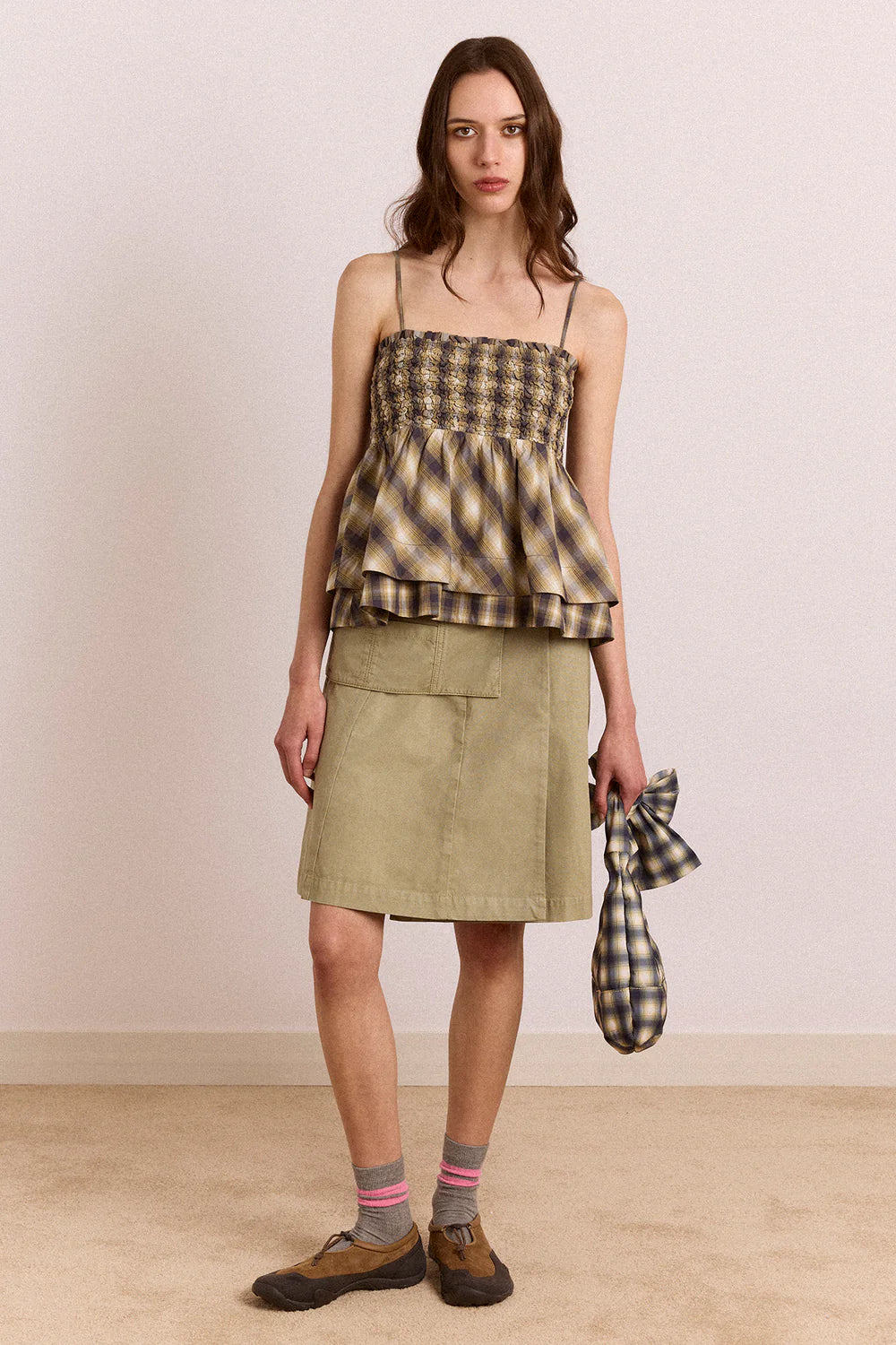 Damson Madder - Roo Check Tie Bag, Cardamon Check