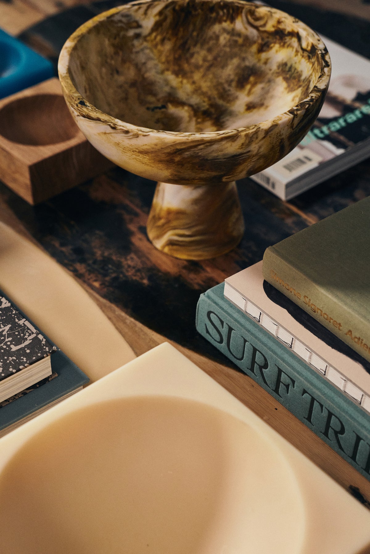 HKLIVING - Marbled Bowl on Base, Ochre
