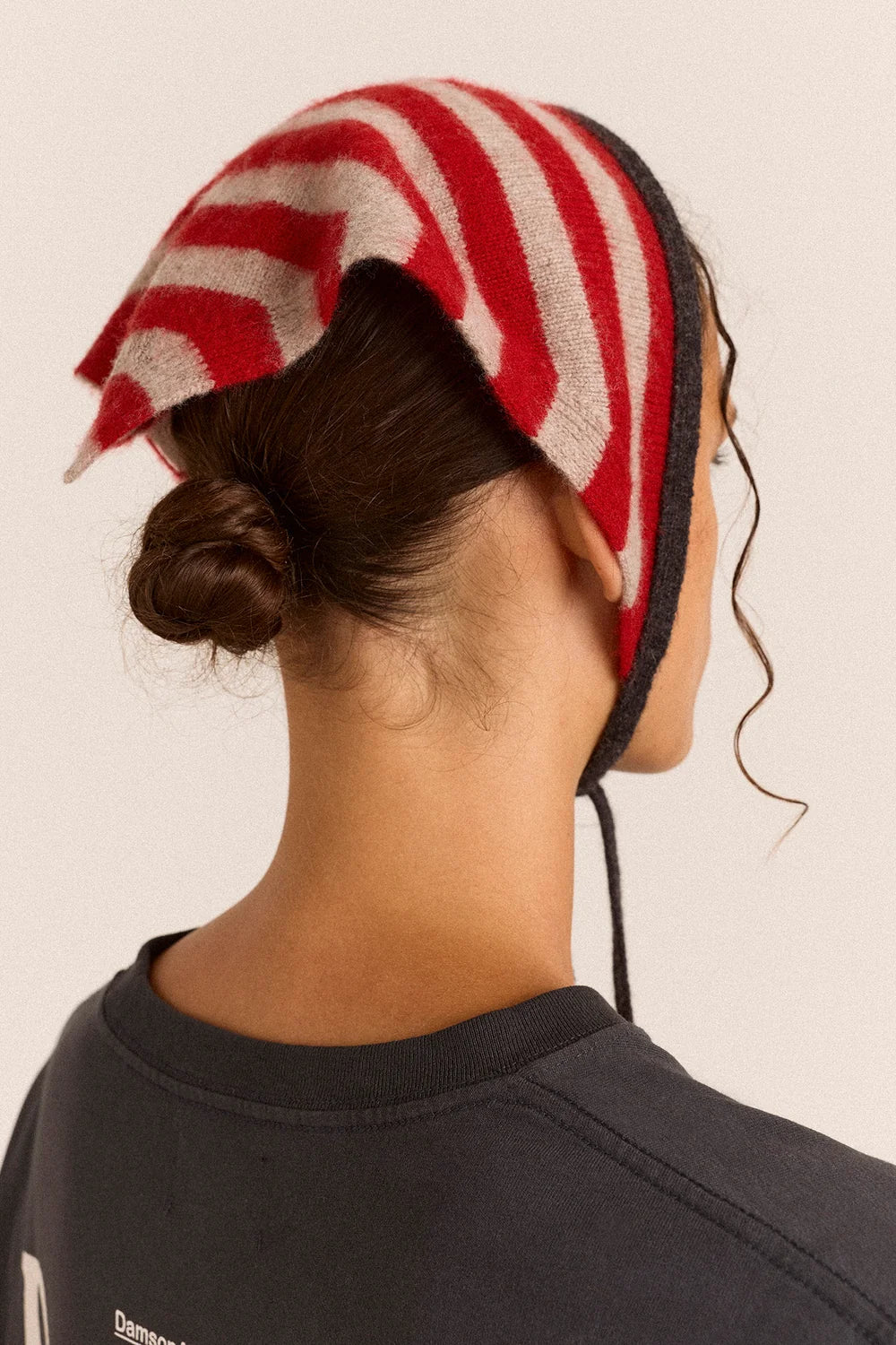 Damson Madder - Clara Merino Wool Head Scarf, Charcoal Stripe