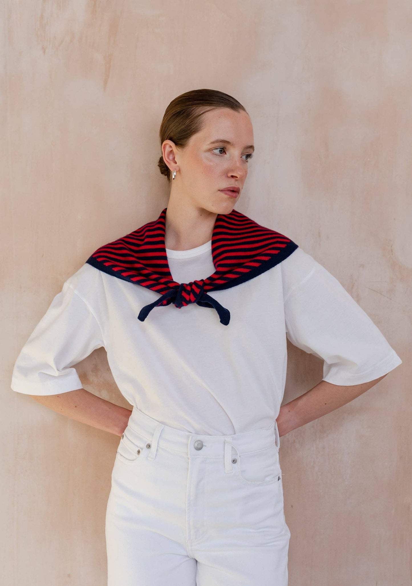 TBCo - Merino Wool Triangle Scarf in Navy & Red Stripe