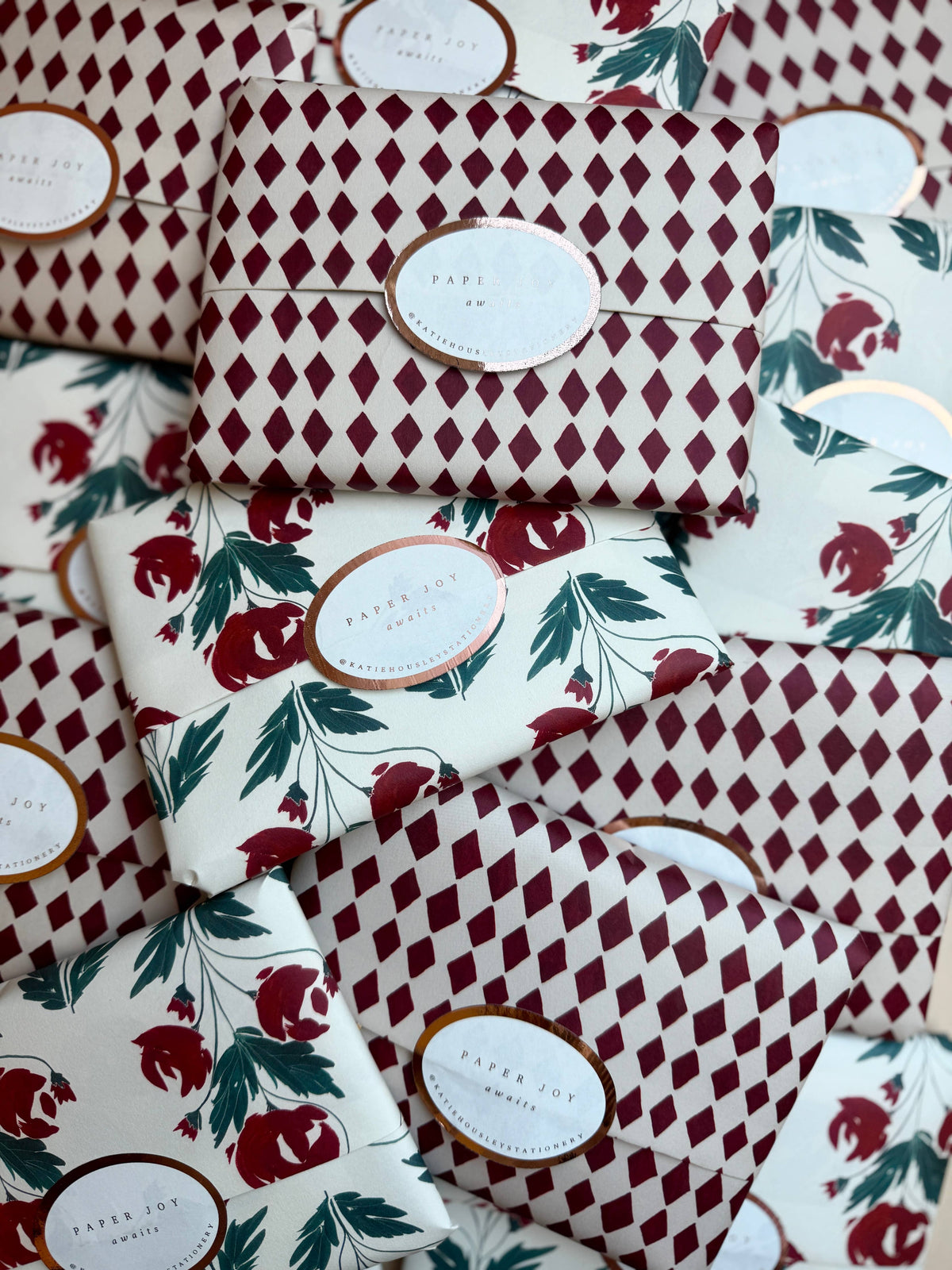 Katie Housley - Christmas Gift Wrap, Red Harlequin